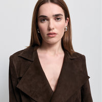 Henrietta Three Quarter Coat - Coffee Suede