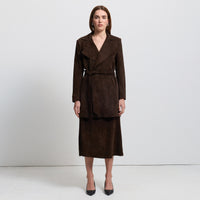 Henrietta Three Quarter Coat - Coffee Suede
