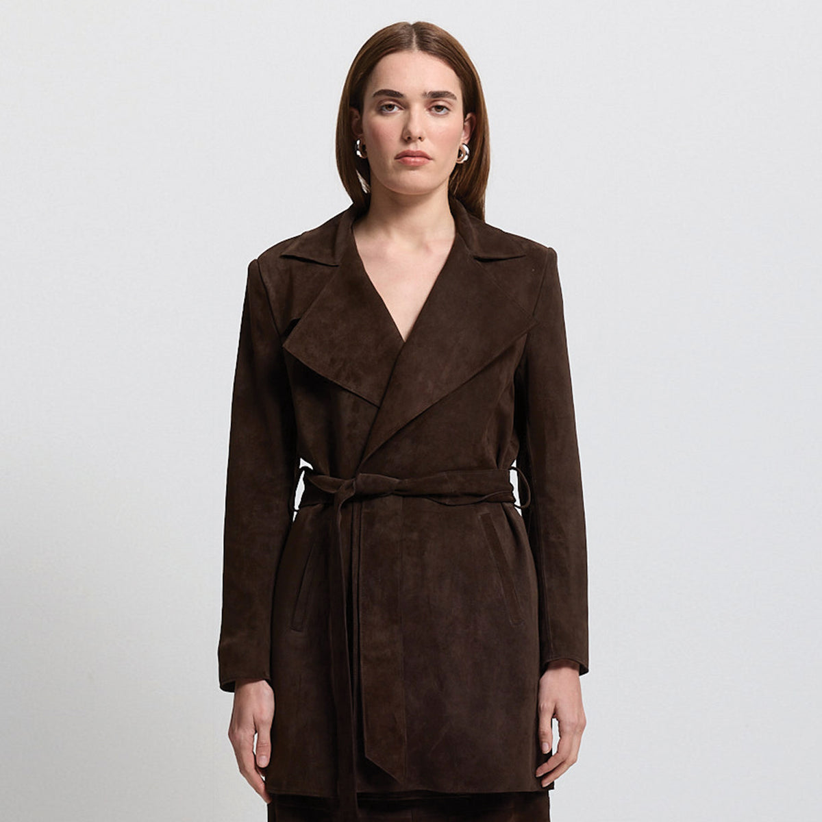 Henrietta Three Quarter Coat - Coffee Suede