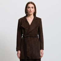 Henrietta Three Quarter Coat - Coffee Suede