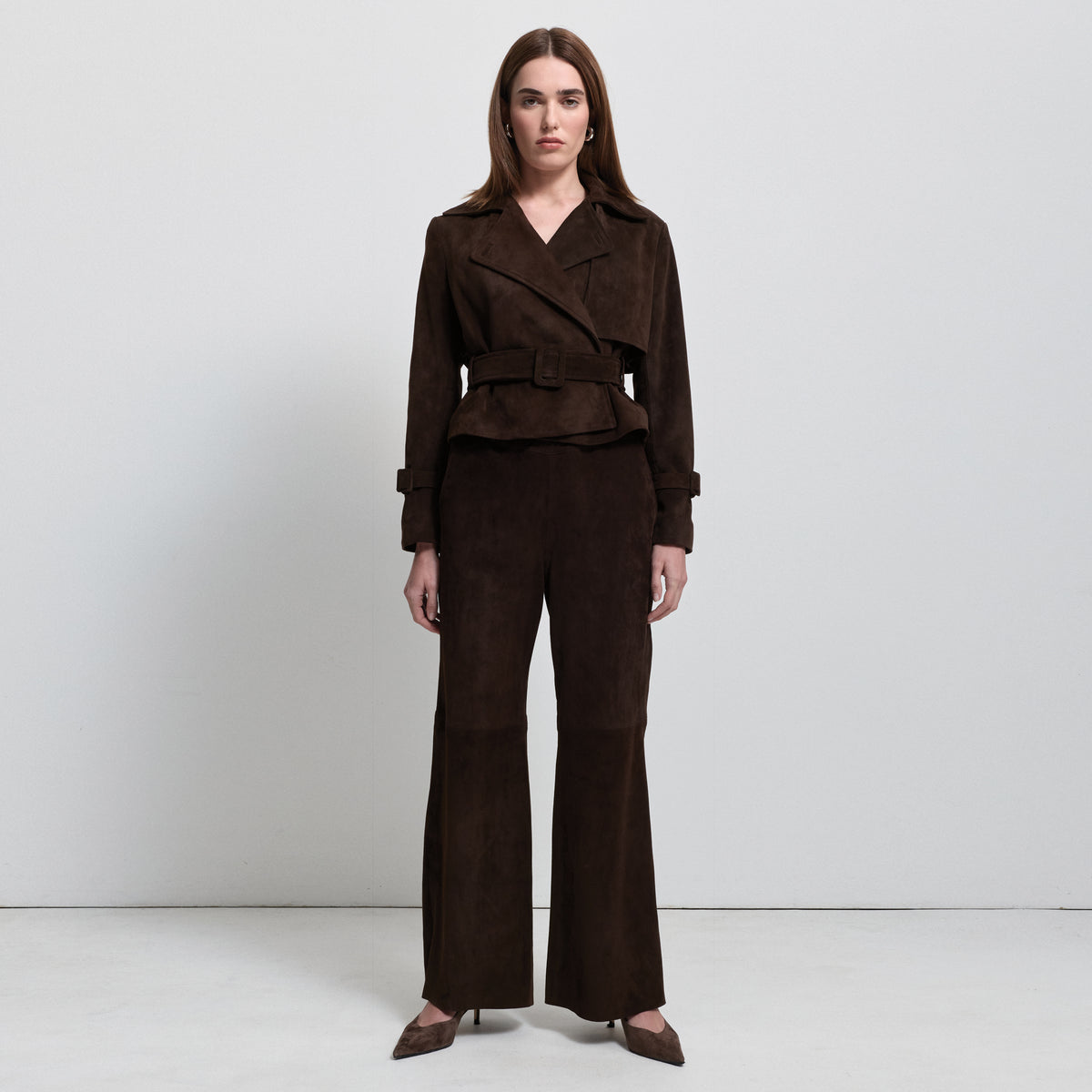Nicole Cropped Trench - Coffee Suede