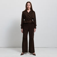 Nicole Cropped Trench - Coffee Suede