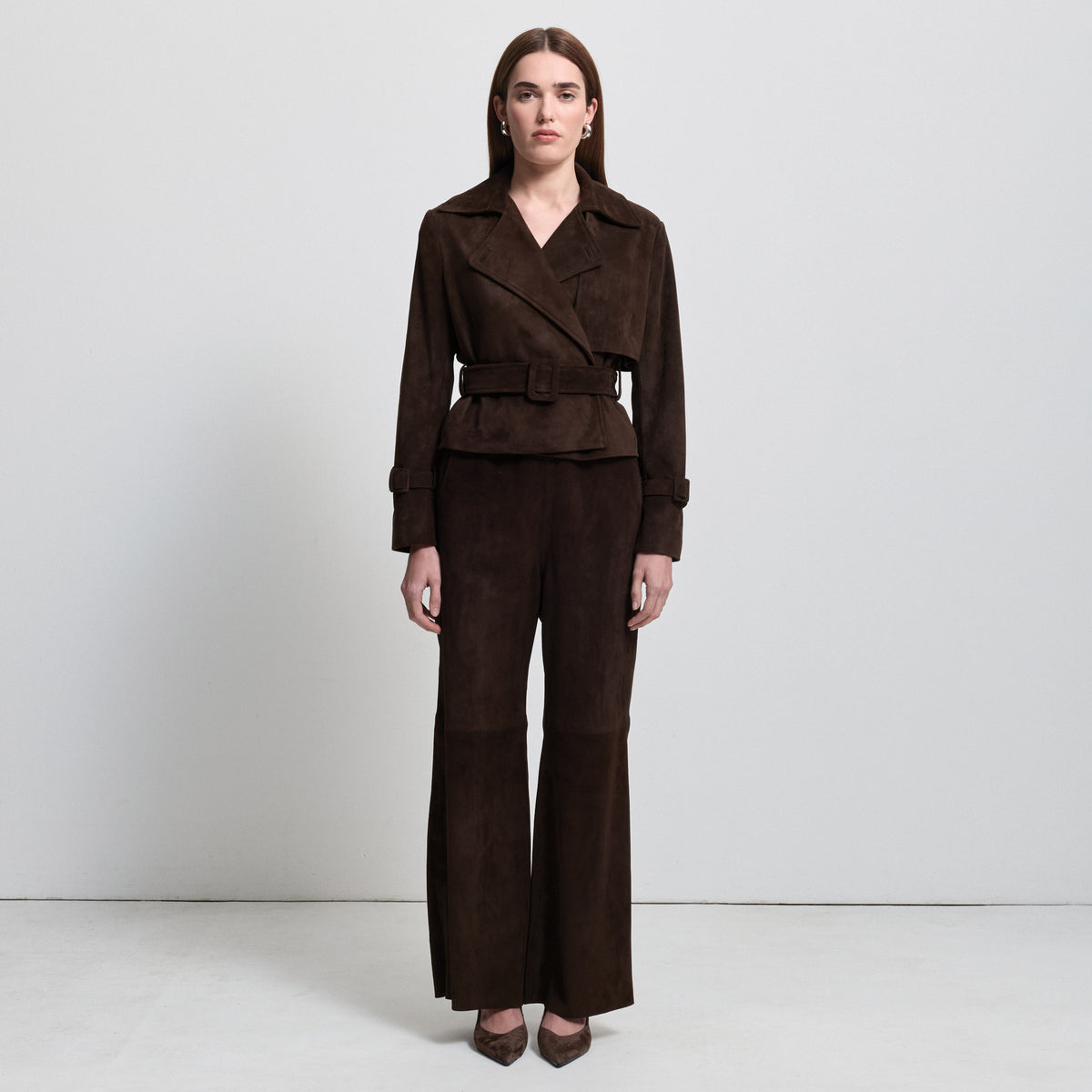 Nicole Cropped Trench - Coffee Suede