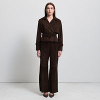 Nicole Cropped Trench - Coffee Suede
