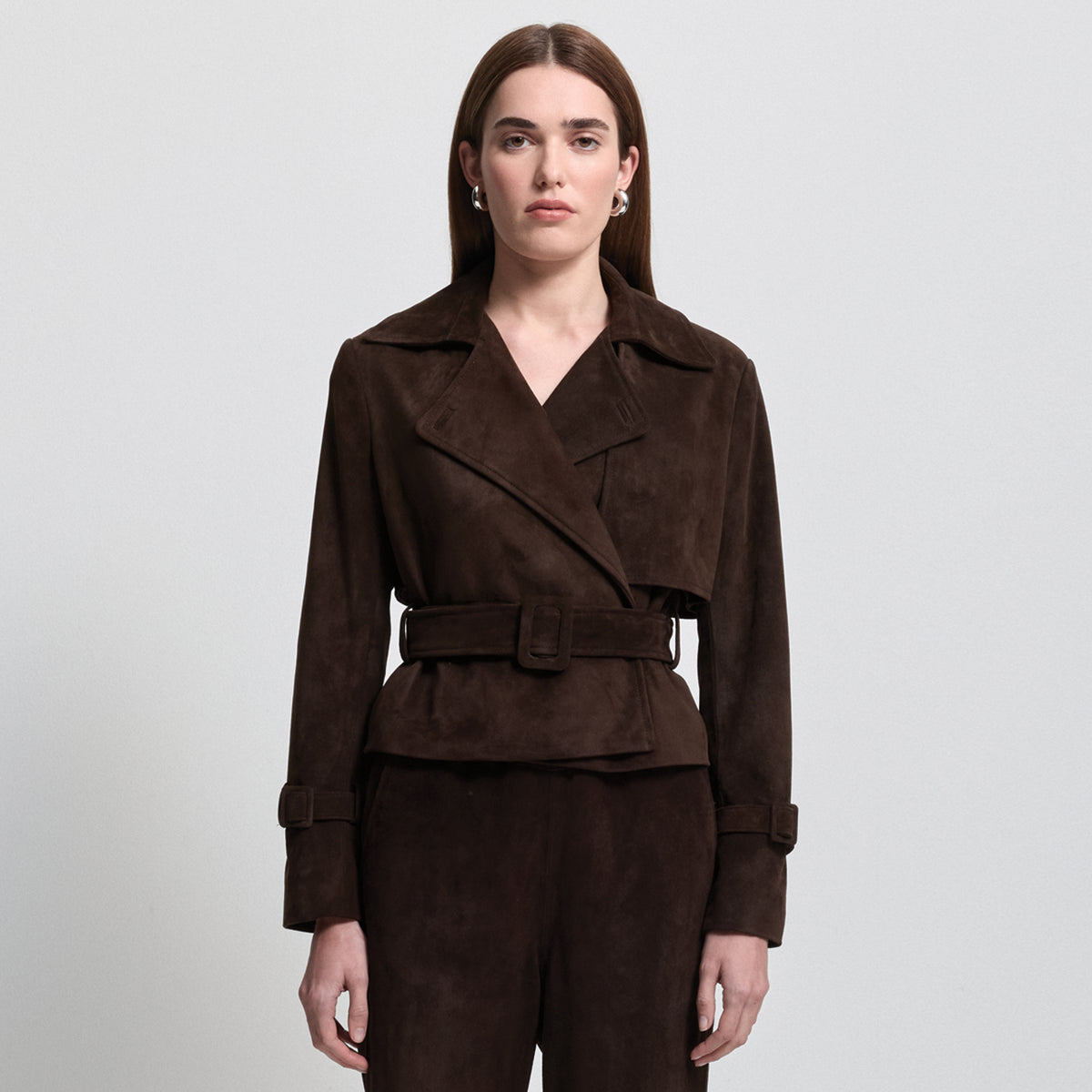 Nicole Cropped Trench - Coffee Suede