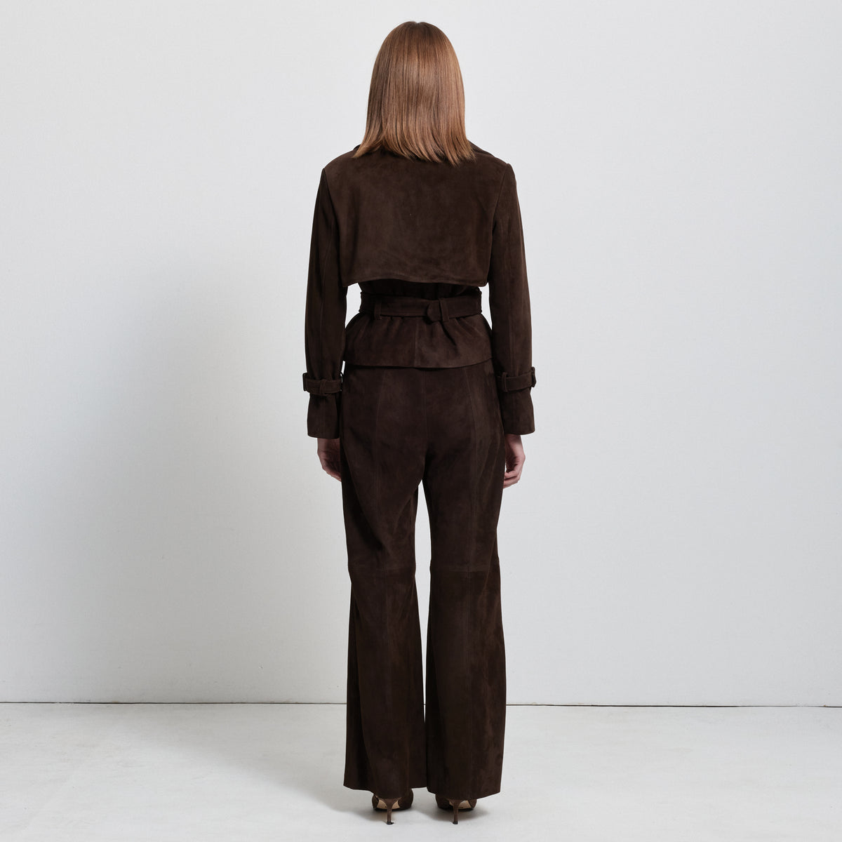 Nicole Cropped Trench - Coffee Suede