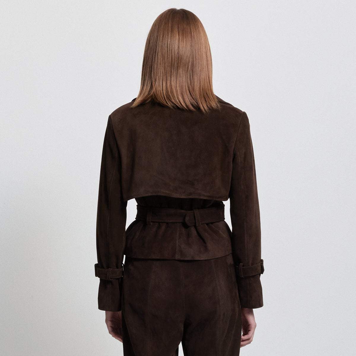 Nicole Cropped Trench - Coffee Suede