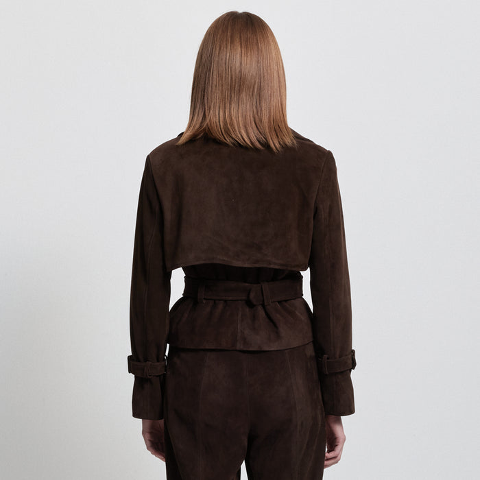 Nicole Cropped Trench - Coffee Suede
