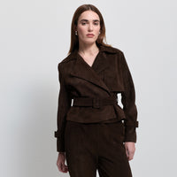 Nicole Cropped Trench - Coffee Suede