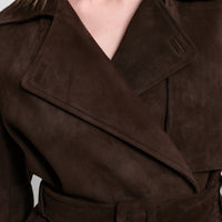Nicole Cropped Trench - Coffee Suede