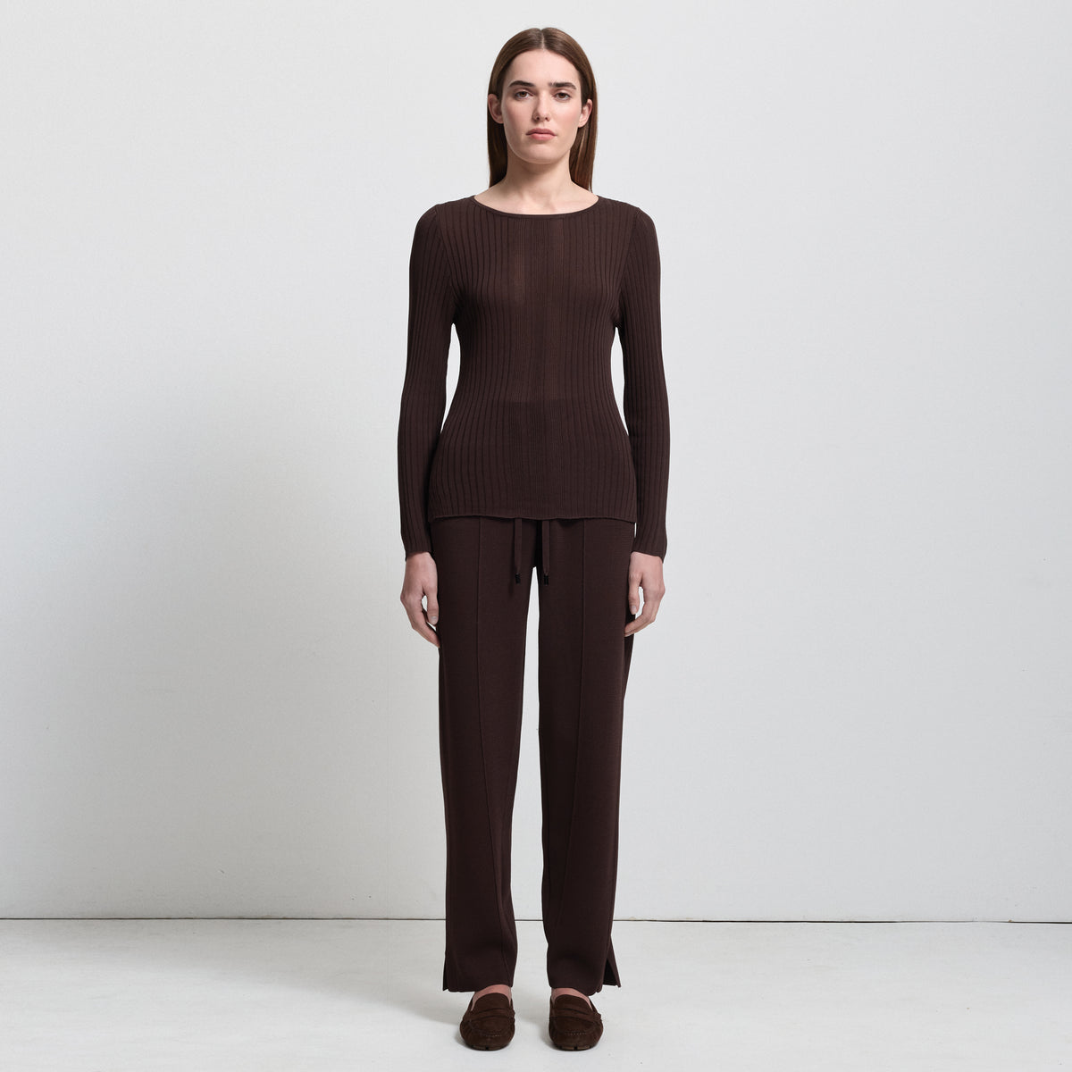 Base Layer Wide Leg Knit Pant- Espresso