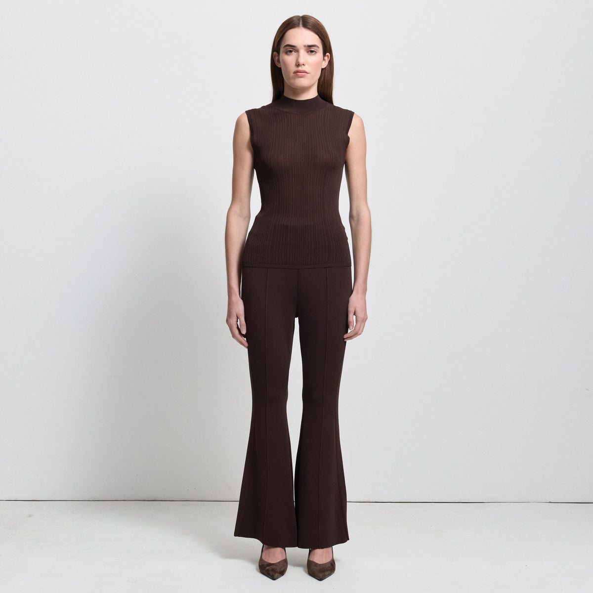 Base Layer Flared Knit Pant- Espresso