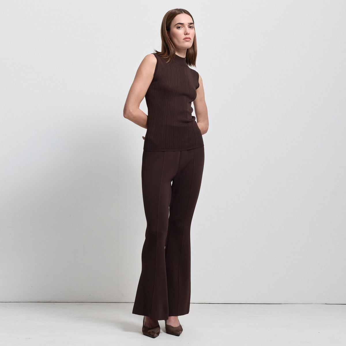 Base Layer Flared Knit Pant- Espresso