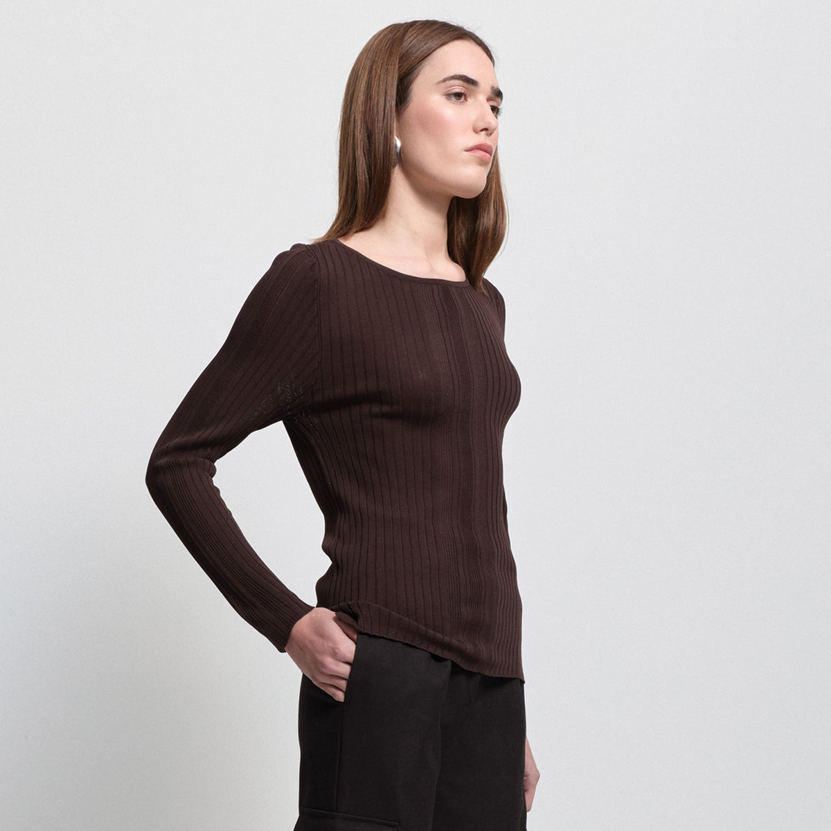 Base Layer Multi-Rib Long Sleeve Knit - Espresso