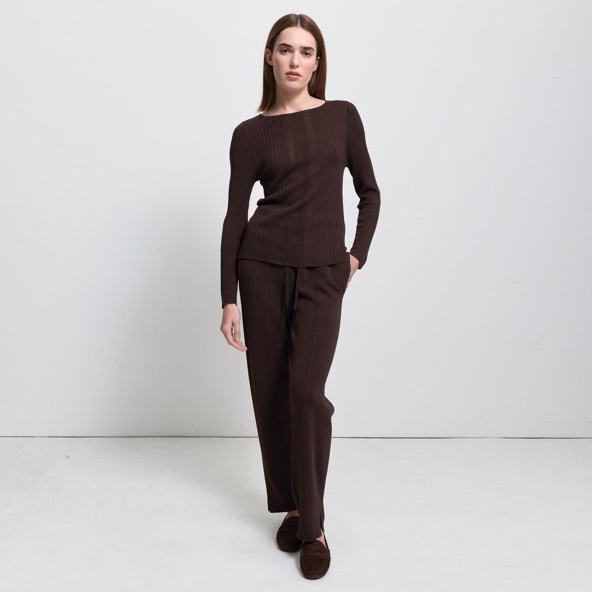 Base Layer Wide Leg Knit Pant- Espresso