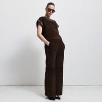 Leah Suede/Leather Top - Coffee