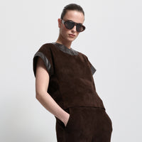 Leah Suede/Leather Top - Coffee