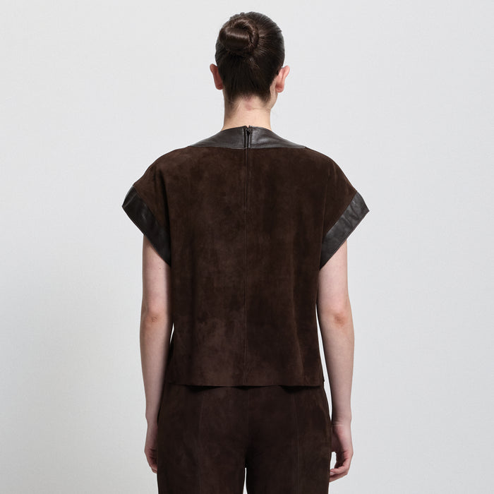 Leah Suede/Leather Top - Coffee