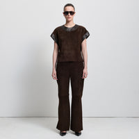 Leah Suede/Leather Top - Coffee