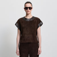Leah Suede/Leather Top - Coffee