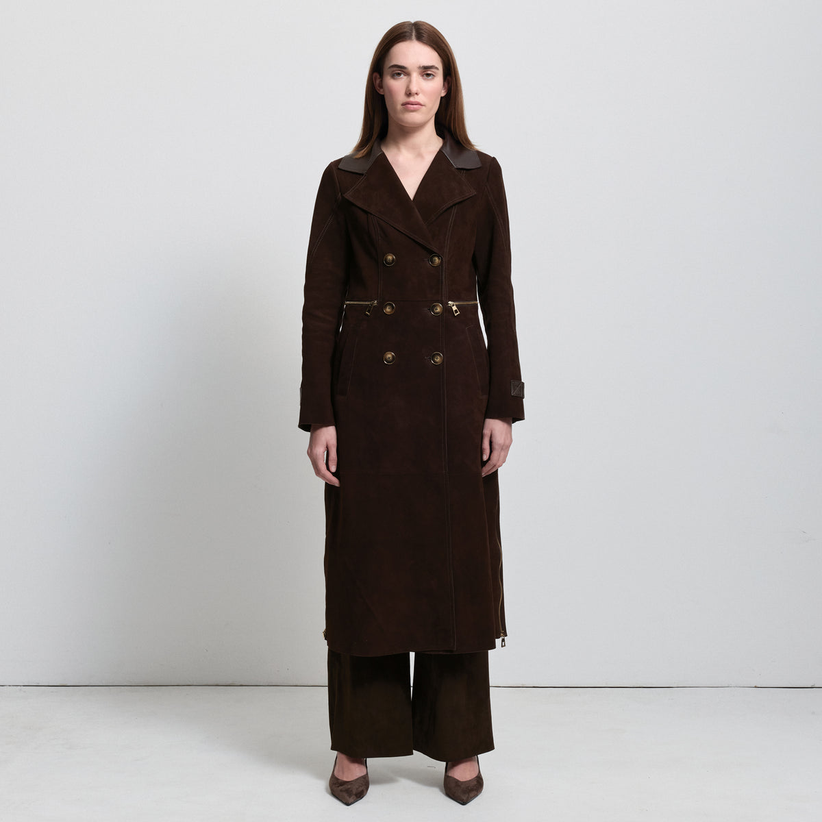 Logan Trench Coat - Coffee Suede
