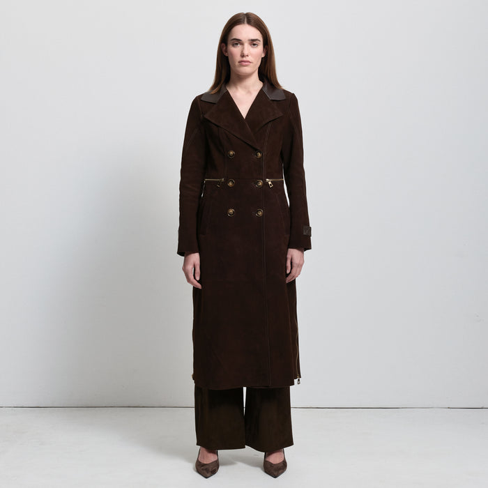Logan Trench Coat - Coffee Suede