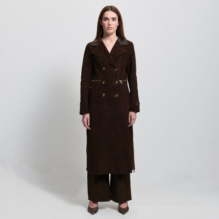 Logan Trench Coat - Coffee Suede