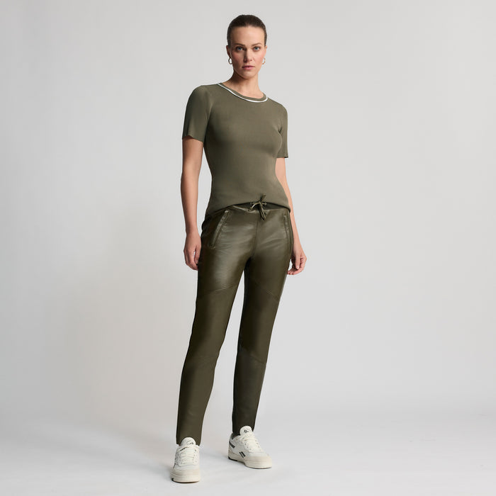 Frankie Leather Jogger Pant - Fern