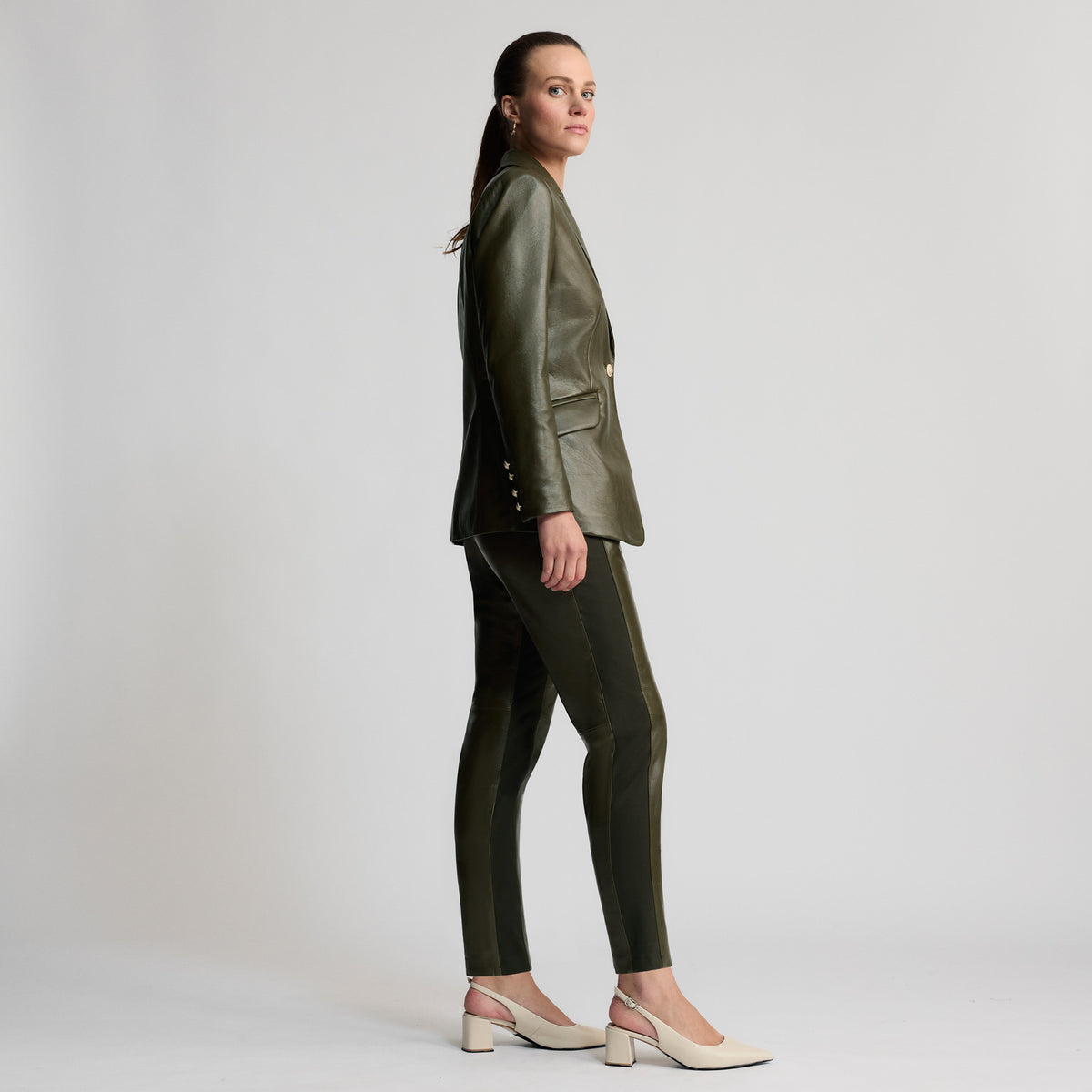 Tanya Leather Ponte Pant - Fern