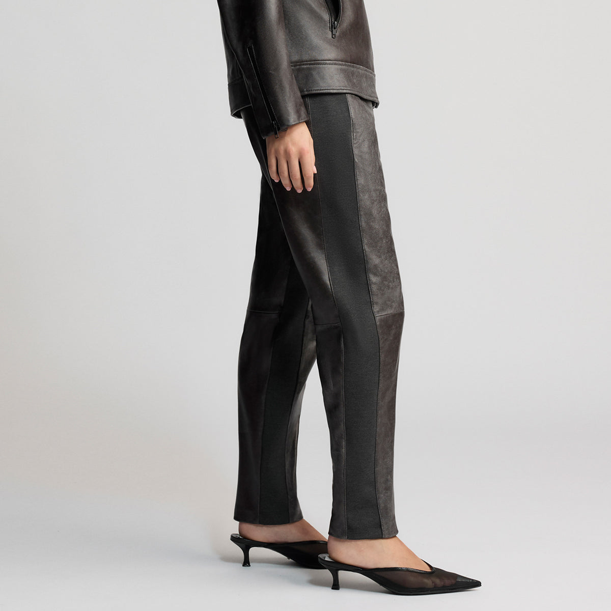 Tanya Leather Ponte Pant - Gun Metal