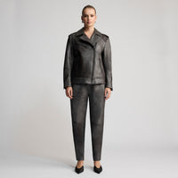 Tanya Leather Ponte Pant - Gun Metal