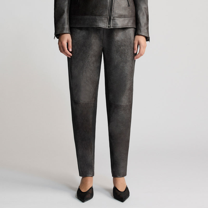 Tanya Leather Ponte Pant - Gun Metal