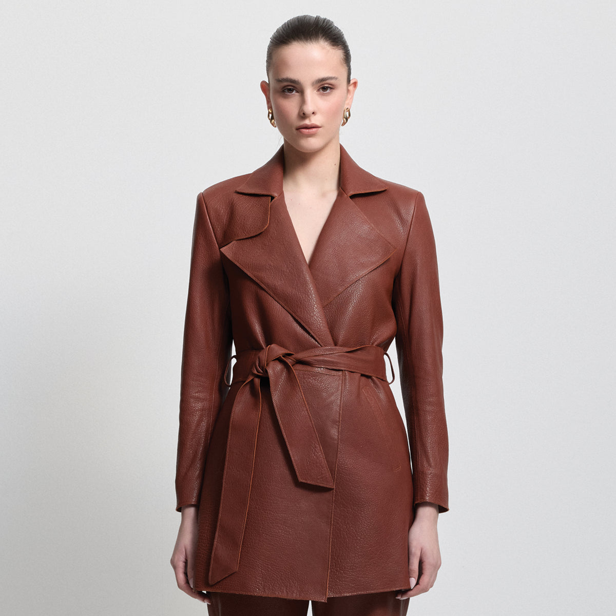 Henrietta Three Quarter Coat - Honey Textured Leather