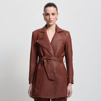 Henrietta Three Quarter Coat - Honey Textured Leather