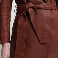 Henrietta Three Quarter Coat - Honey Textured Leather