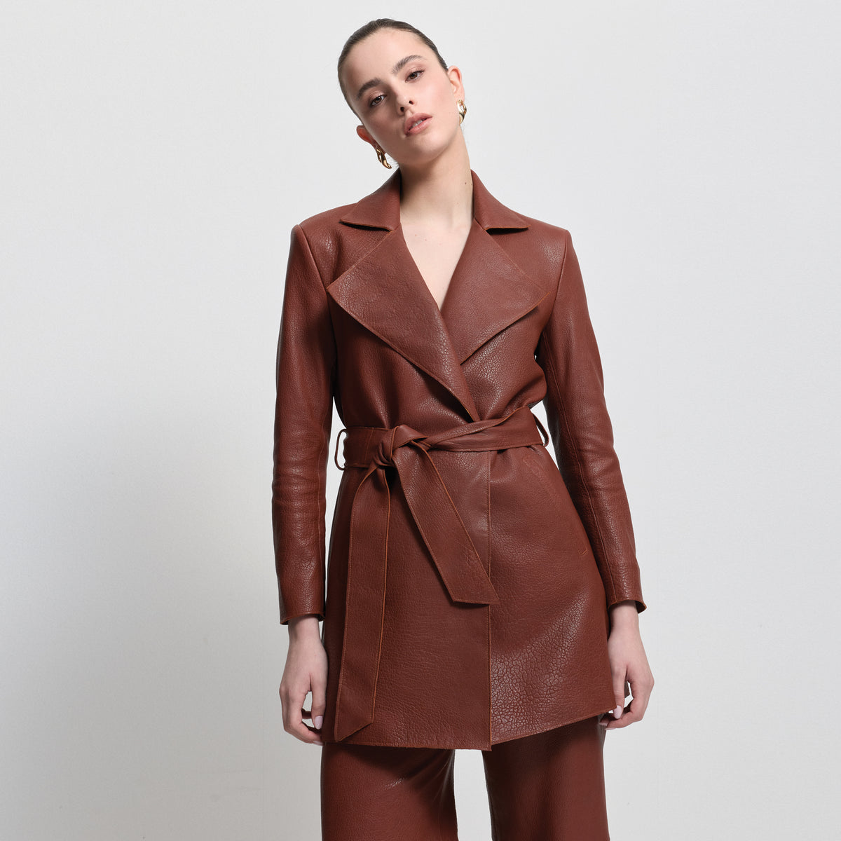 Henrietta Three Quarter Coat - Honey Textured Leather