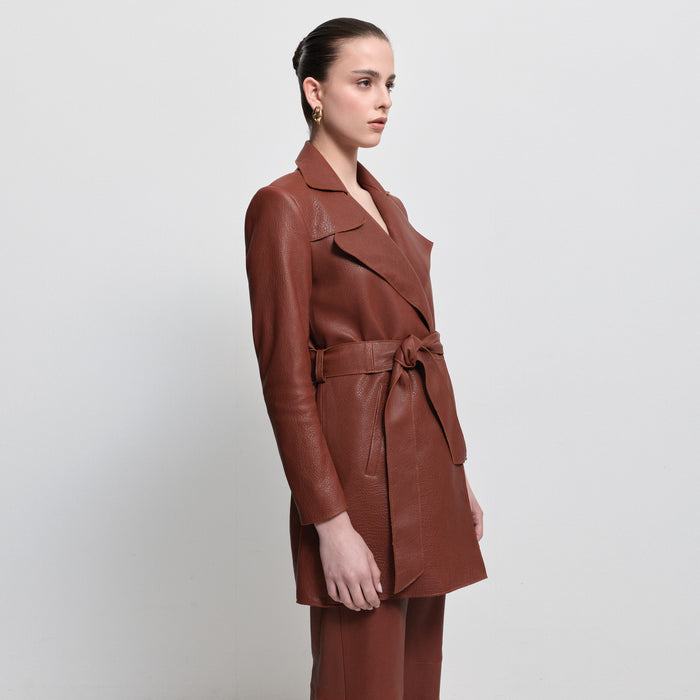 Henrietta Three Quarter Coat - Honey Textured Leather