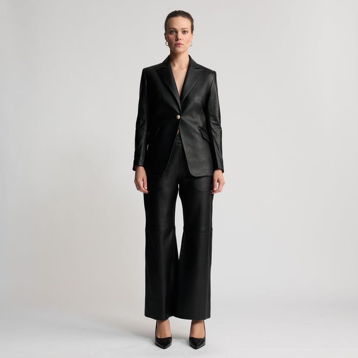 Chicago - Wide Leg Leather Pant - Jet Black