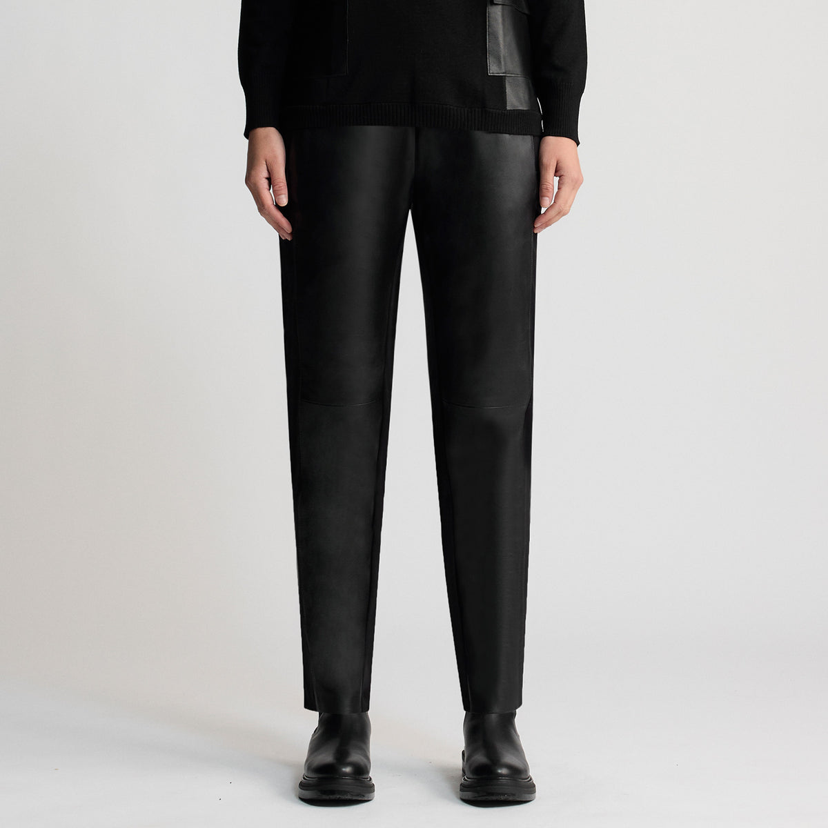 Tanya Leather Ponte Pant - Jet Black