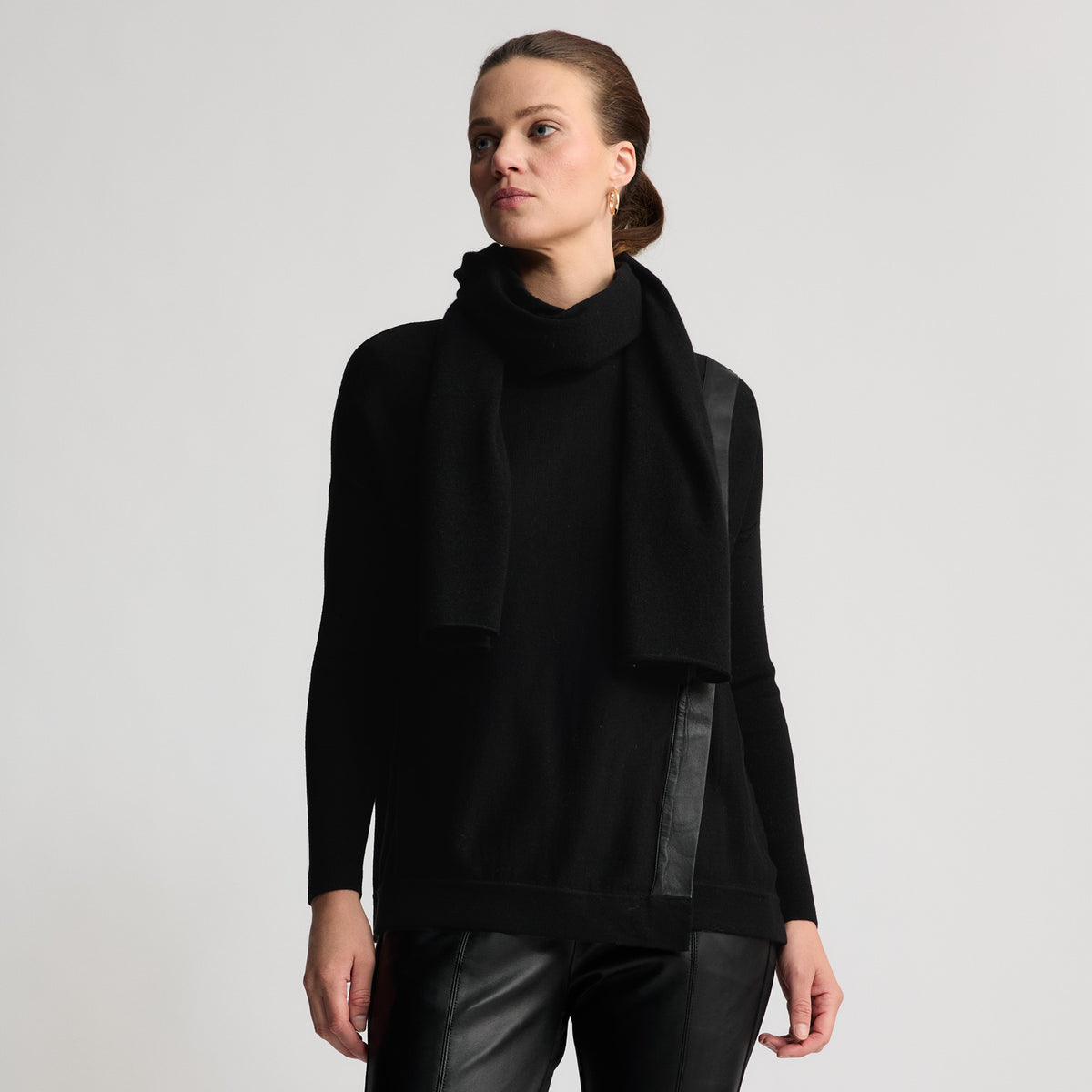 Grace Long Knitted Cashmere Scarf - Jet Black