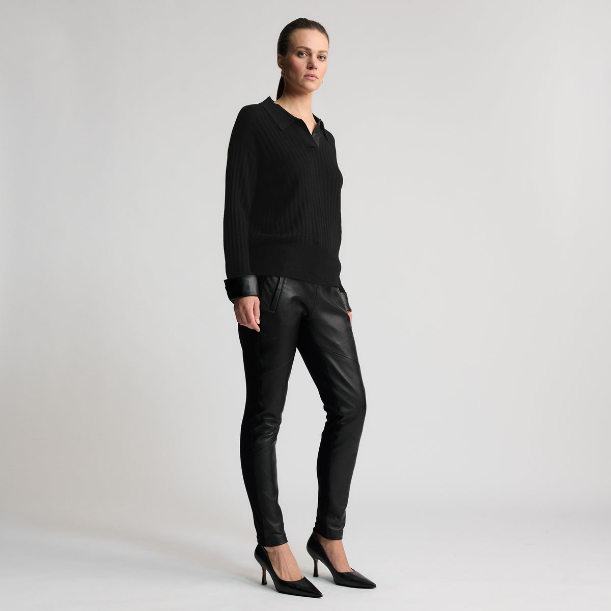 Frankie Leather Jogger Pant - Jet Black