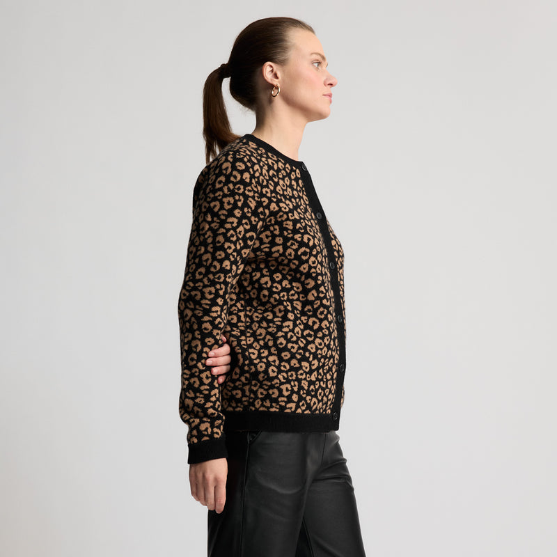 Chiara - Reversible Cashmere Knit Cardigan - Leopard