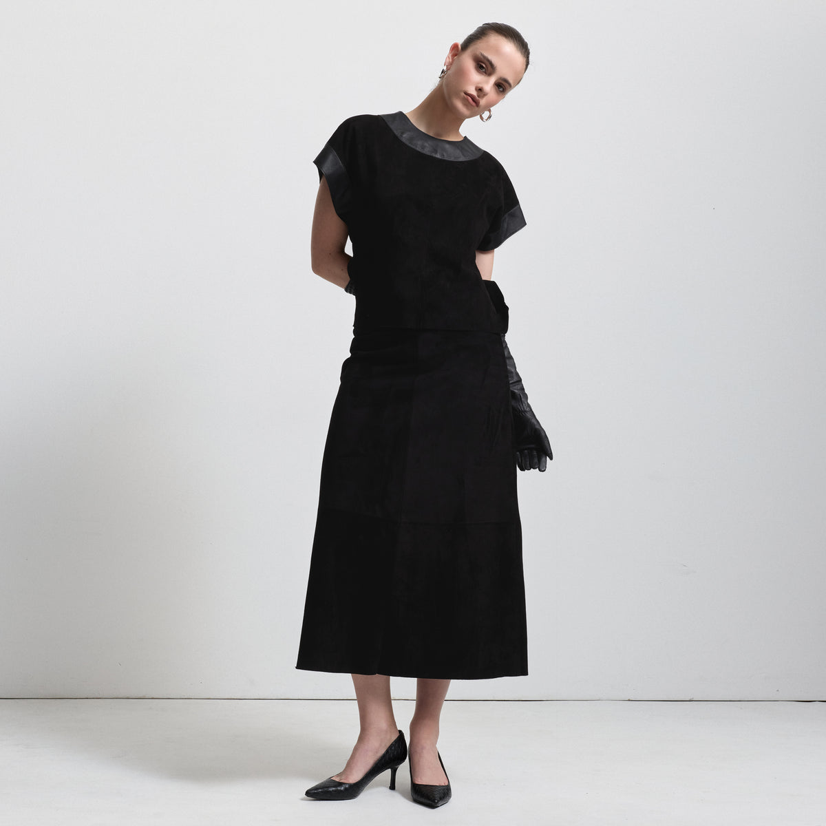 Christiana Skirt - Jet Black Suede