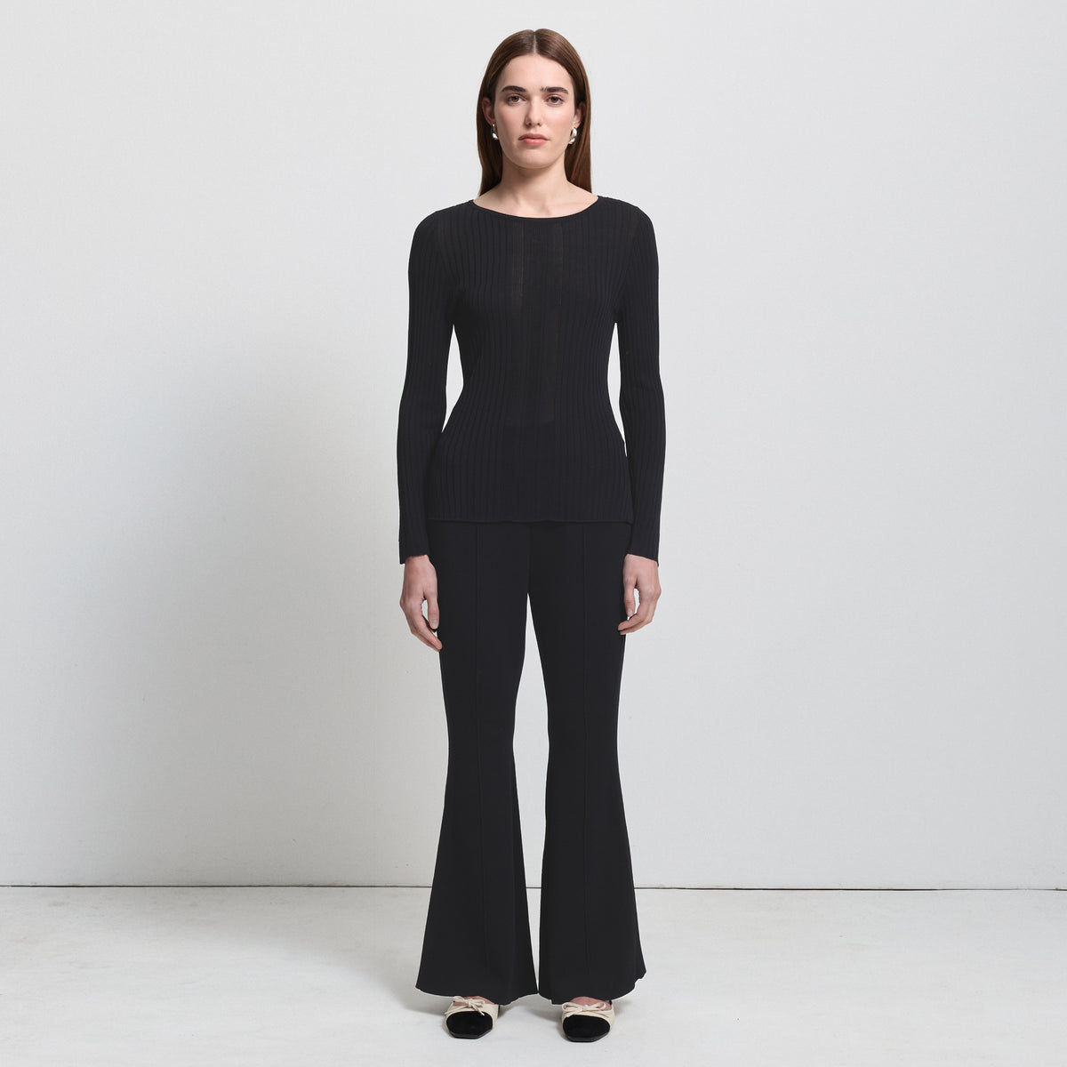 Base Layer Flared Knit Pant- Jet Black