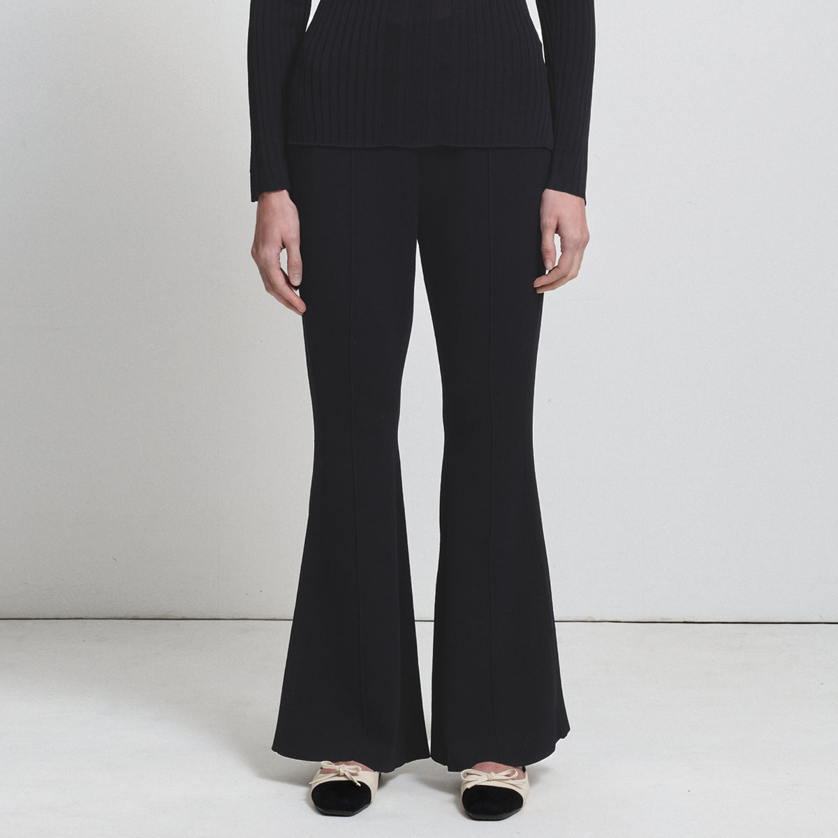 Base Layer Flared Knit Pant- Jet Black