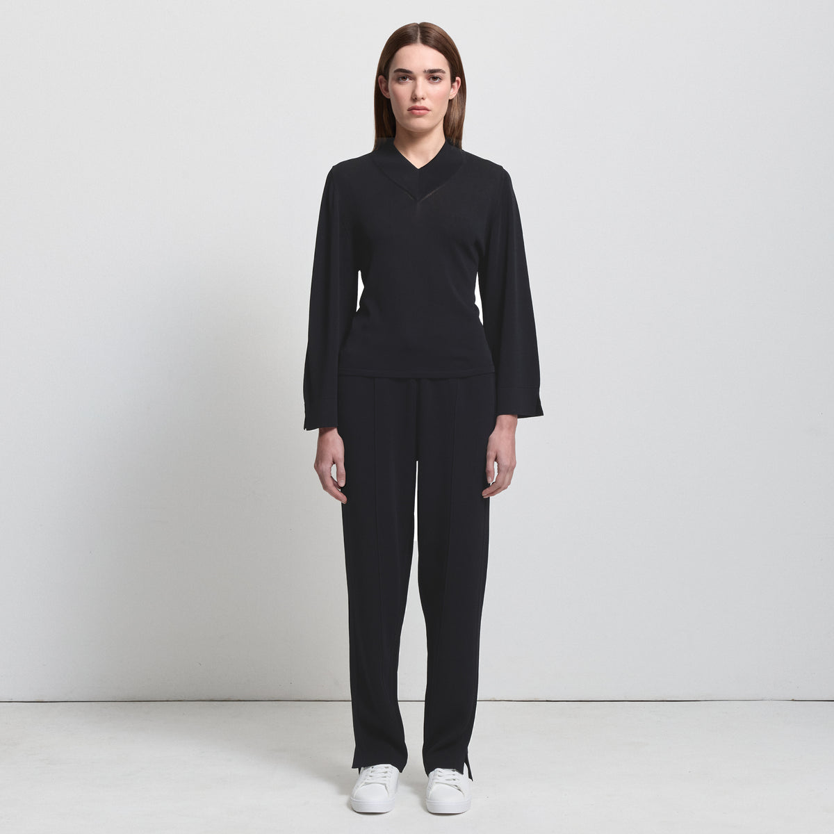 Base Layer Relaxed V-Neck Knit - Jet Black