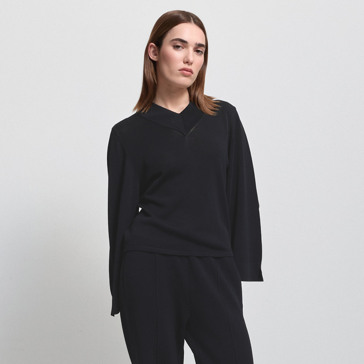 Base Layer Relaxed V-Neck Knit - Jet Black