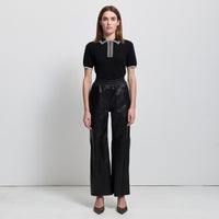 Chicago Wide Leg Pant - Jet Black Leather