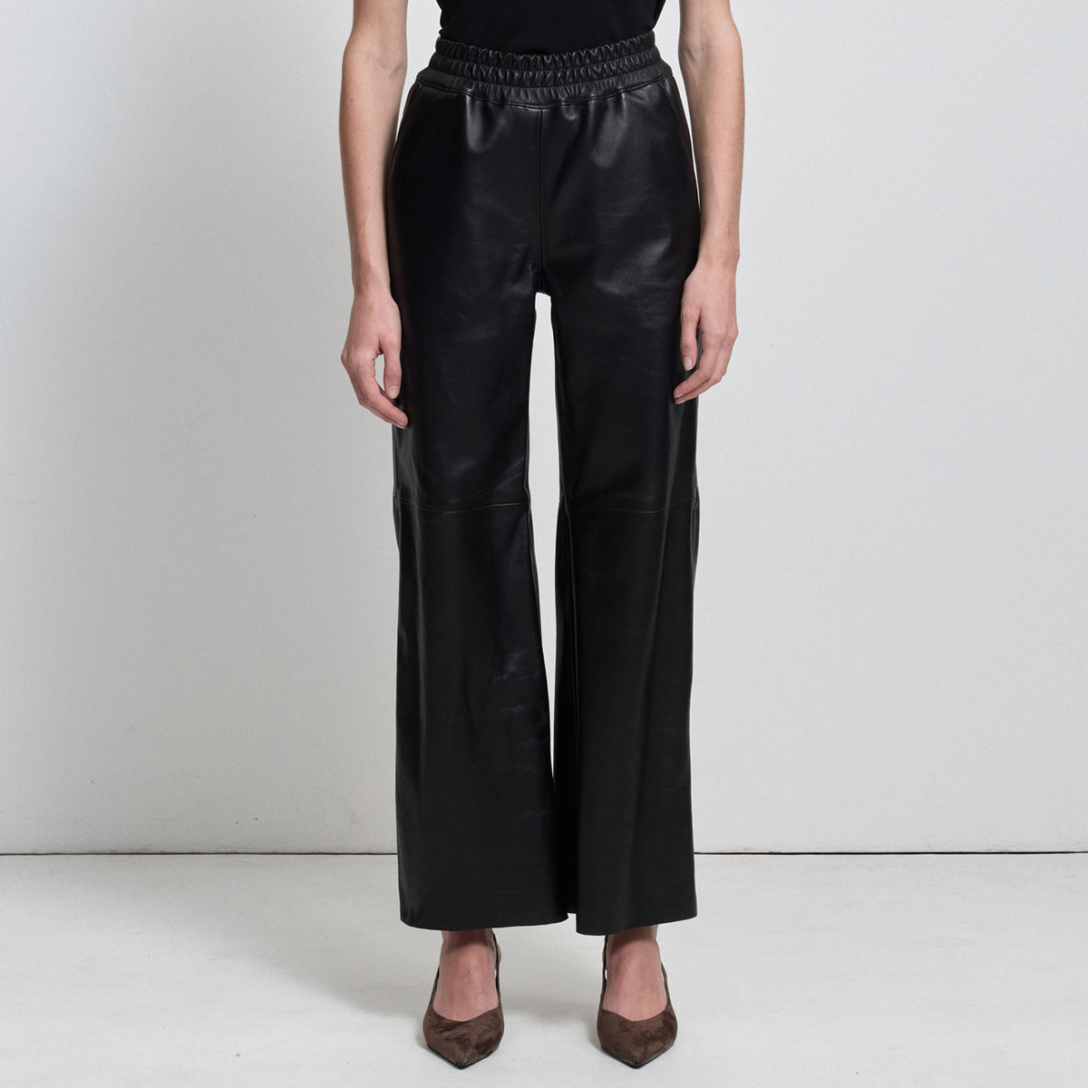Chicago Wide Leg Pant - Jet Black Leather