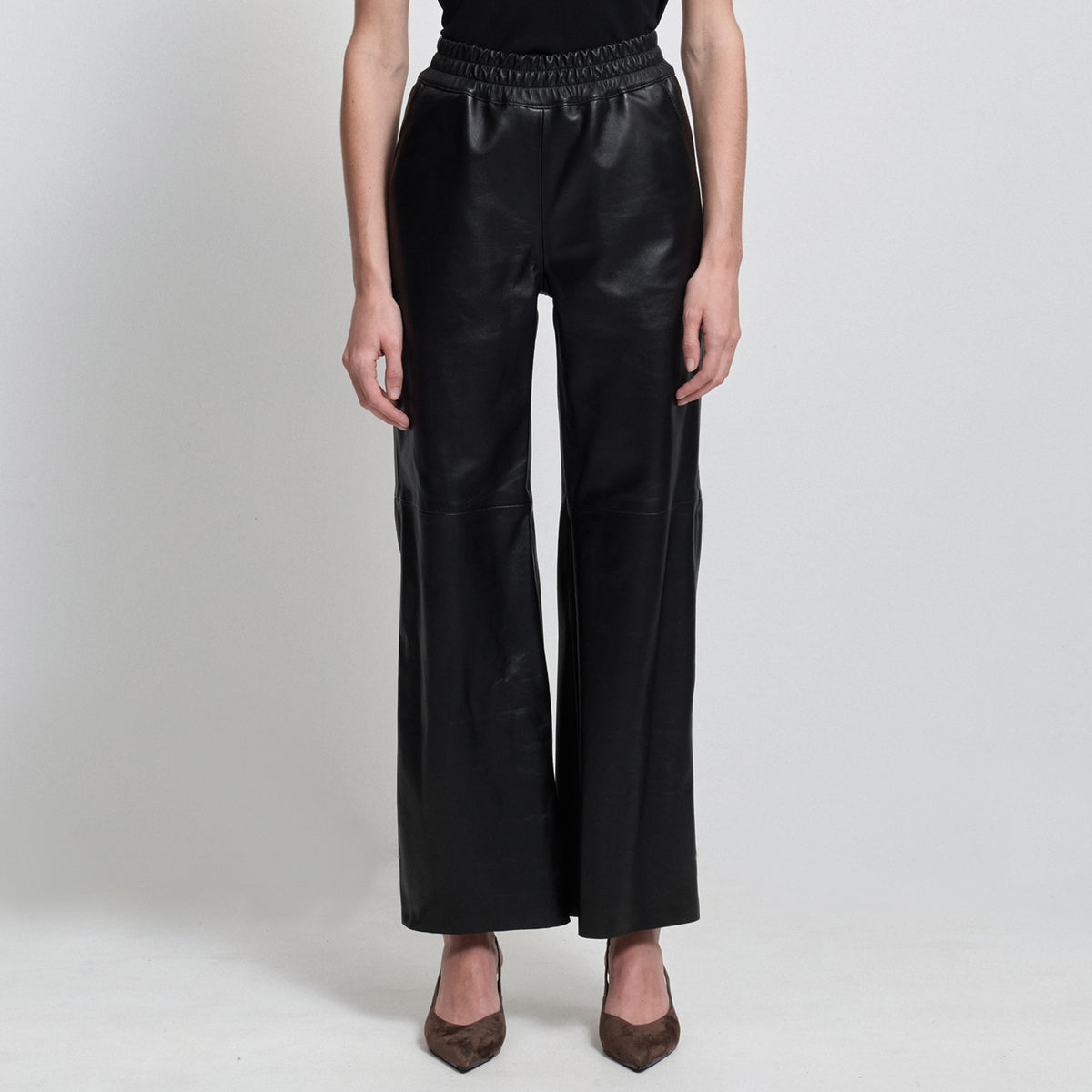 Chicago Wide Leg Pant - Jet Black Leather